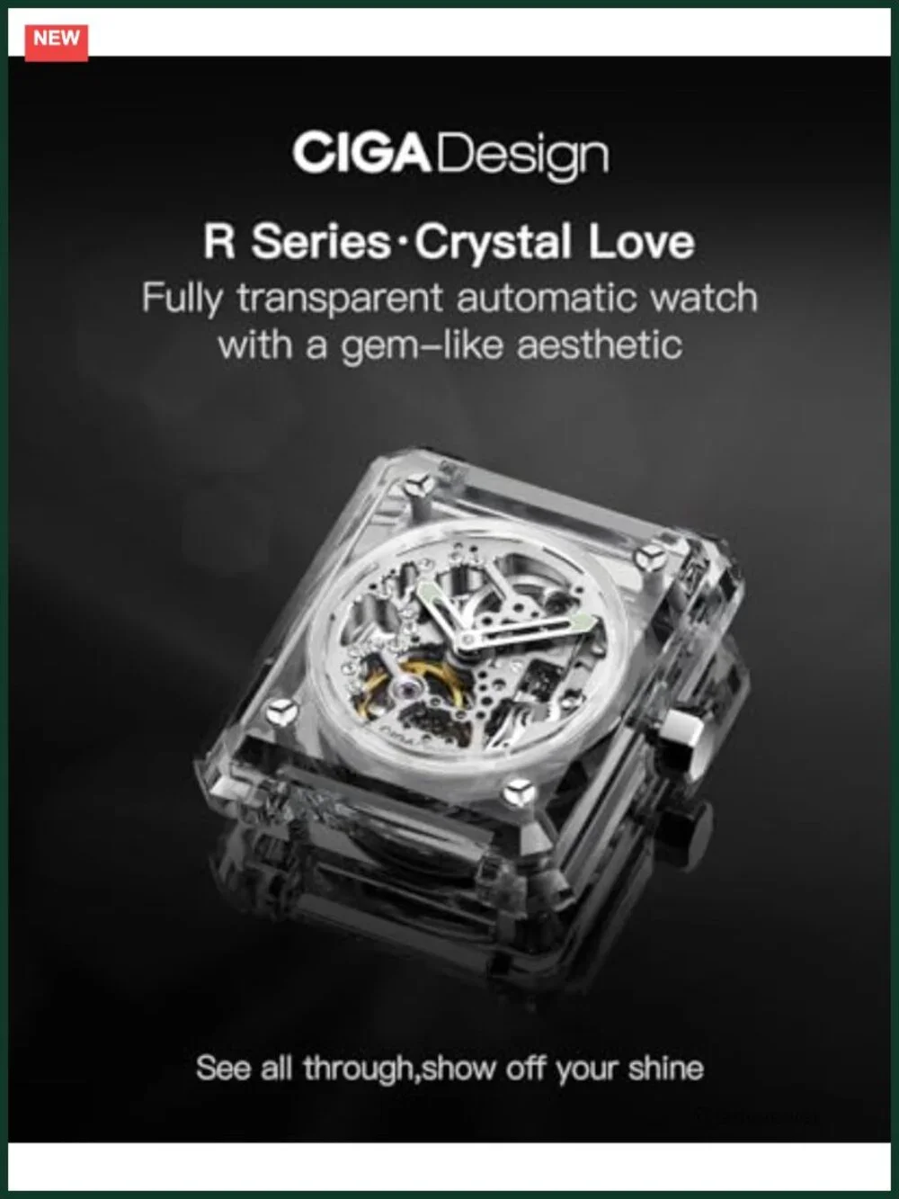 Automatic Skeleton Watch K9 Crystal Case Adjustable Strap